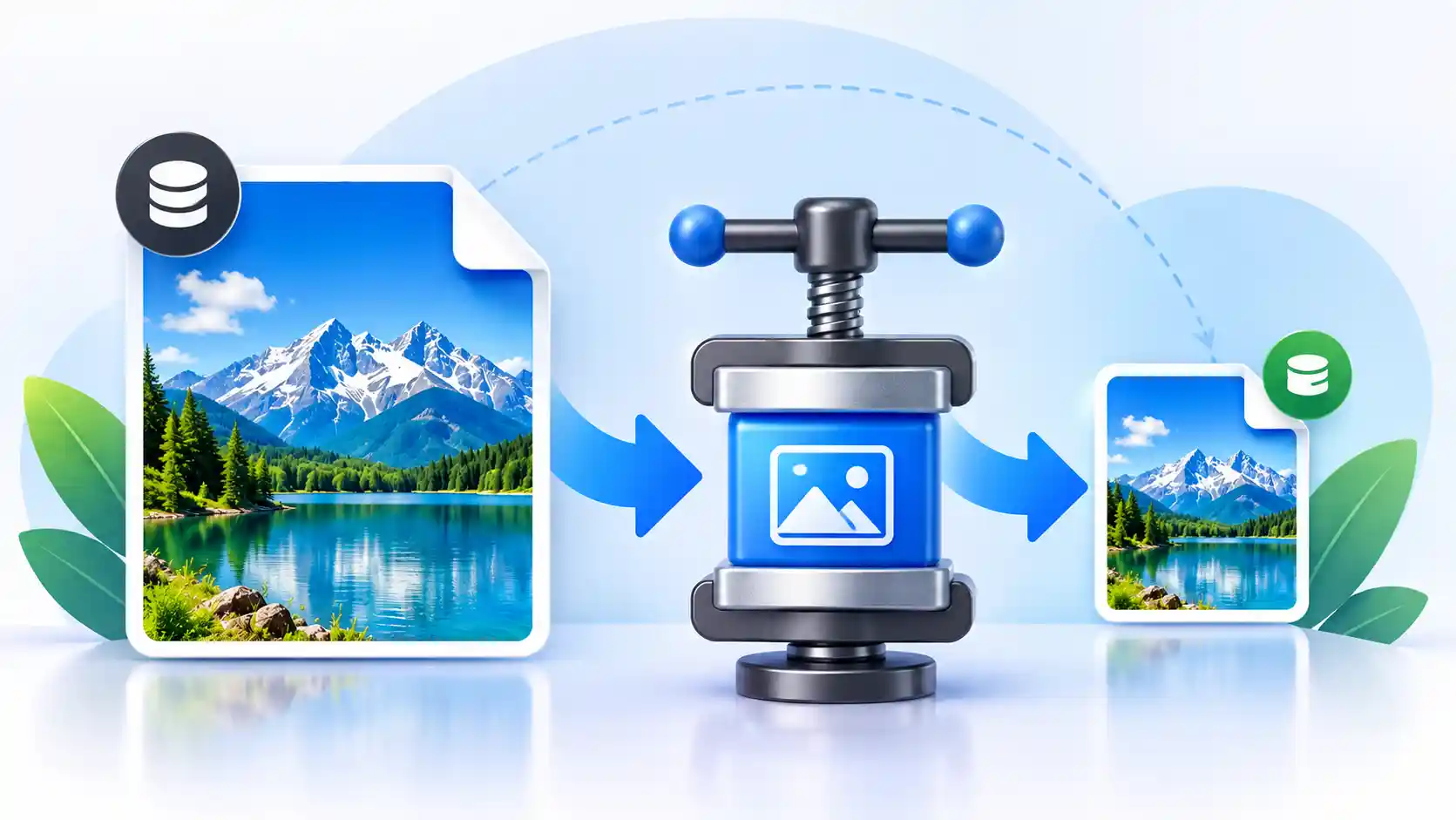 Before and after comparison of an image's file size after compression